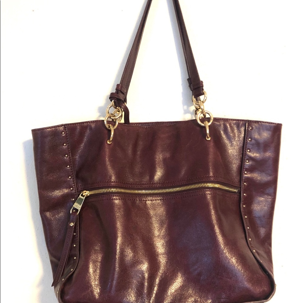 Badgley Mischka Burgundy Tote Bag with Gold Accents